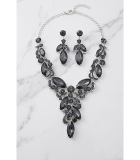 Grey Crystal Necklace and Earrings Set.