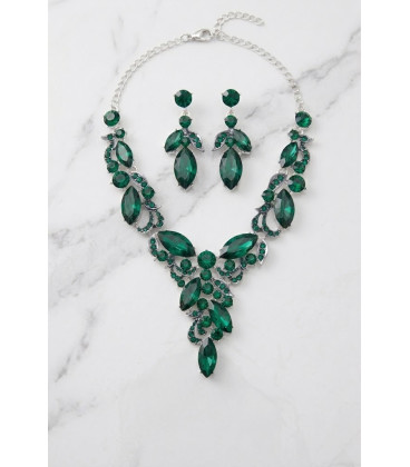 Necklace and Earrings Set with Emerald Crystals.