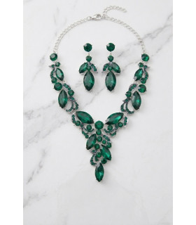Necklace and Earrings Set with Emerald Crystals.