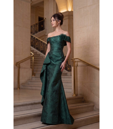 Long off-the-shoulder dress.