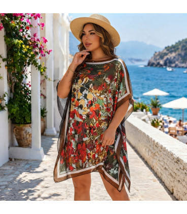 Lightweight Long Kaftan with Multicolor Print.