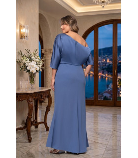 Off-shoulder maxi dress, satin shirt