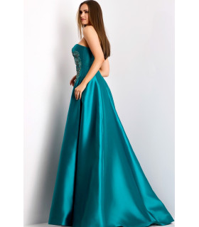 Long A-Line Dress with Floral Appliqués.
