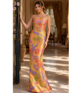 Floral Strapless Fitted Dress.