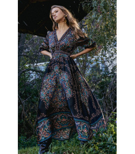 Vestido Largo Cuello en V Estampado.