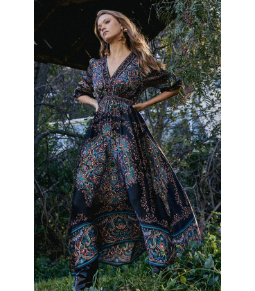 Vestido Largo Cuello en V Estampado.