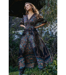 Vestido Largo Cuello en V Estampado.