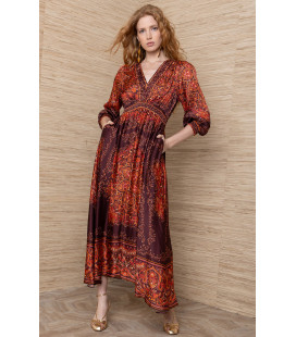 Printed V-Neck Long Dress.