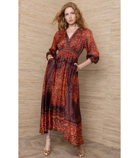 Printed V-Neck Long Dress.
